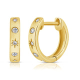 14K White Gold Diamond Star Huggie Earrings