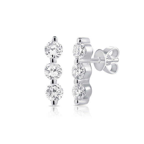 14K White Gold Triple Diamond Bar Earrings-EARRINGS-aaron jewelry-