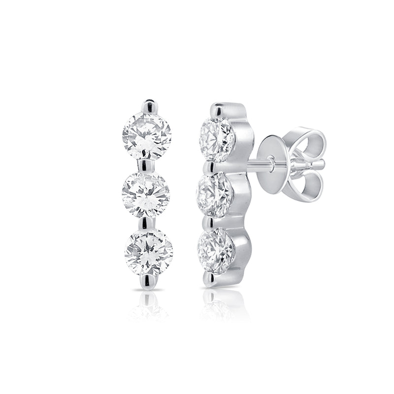 14K White Gold Triple Diamond Bar Earrings