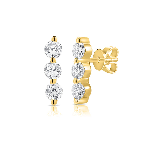 14K Yellow Gold Triple Diamond Bar Earrings