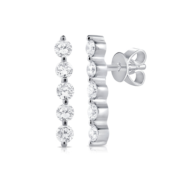 14K White Gold (5) Diamond Bar Earrings-EARRINGS-Maurice's Jewelers-