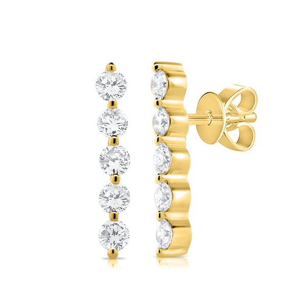 14K Yellow Gold (5) Diamond Bar Earrings-EARRINGS-aaron jewelry-