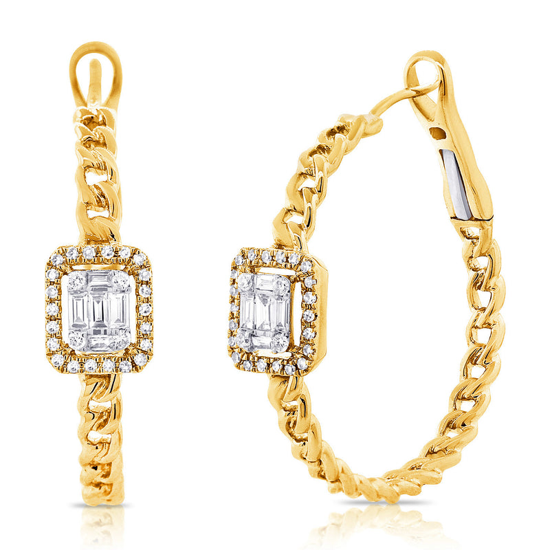 14K White Gold Baguette Diamond Curb Link Hoop Earrings-EARRINGS-Maurice's Jewelers-Yellow Gold-