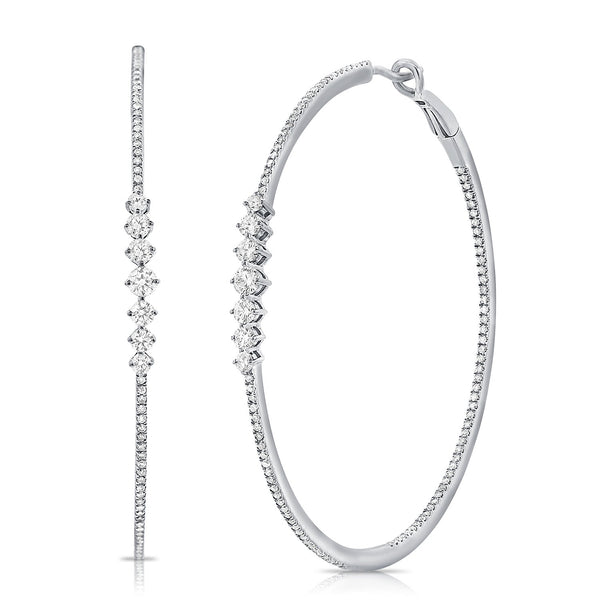 14K Yellow Gold Diamond Inside-Out Hoop Earrings-Earrings-Maurice's Jewelers-WHITE GOLD-