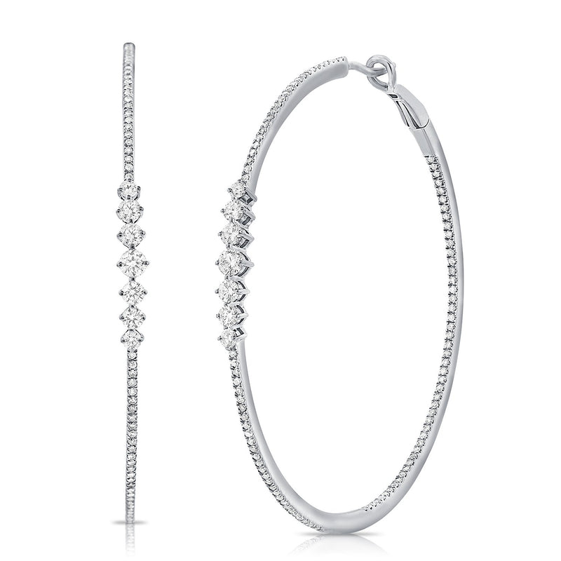 14K Yellow Gold Diamond Inside-Out Hoop Earrings-Earrings-Maurice's Jewelers-WHITE GOLD-