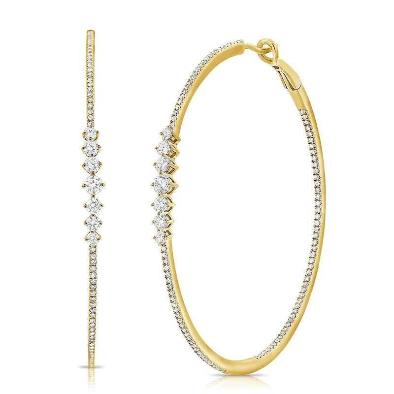 14K Yellow Gold Diamond Inside-Out Hoop Earrings-Earrings-Maurice's Jewelers-YELLOW GOLD-