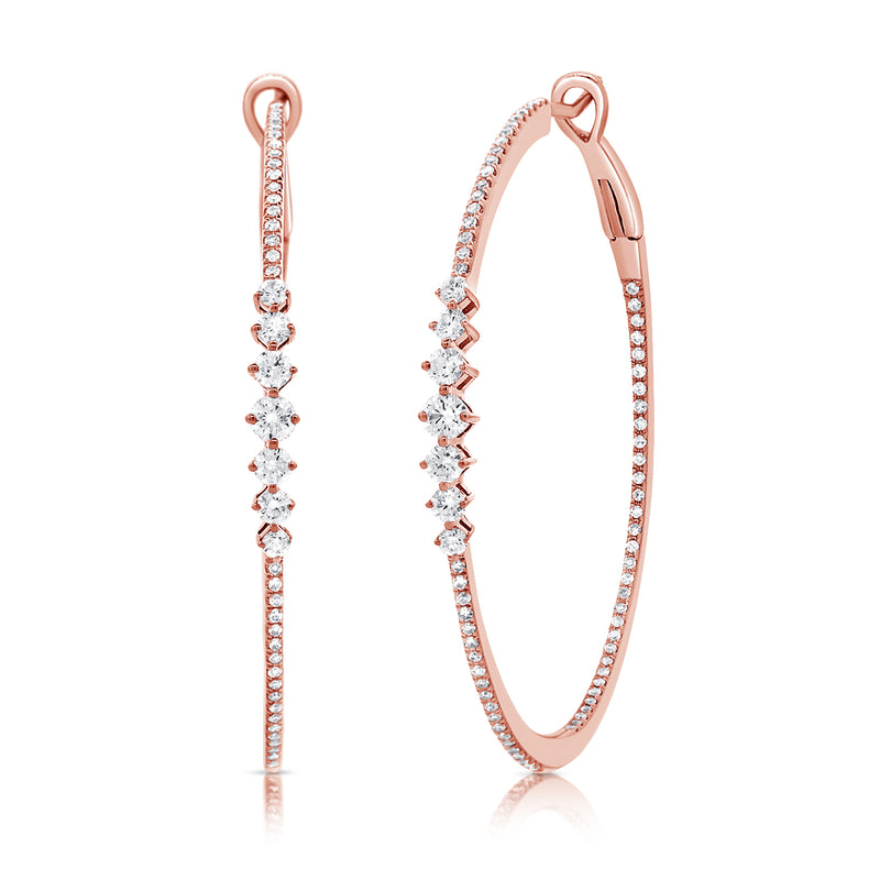 14K Rose Gold Diamond Graduating Inside Out Hoop Earrings