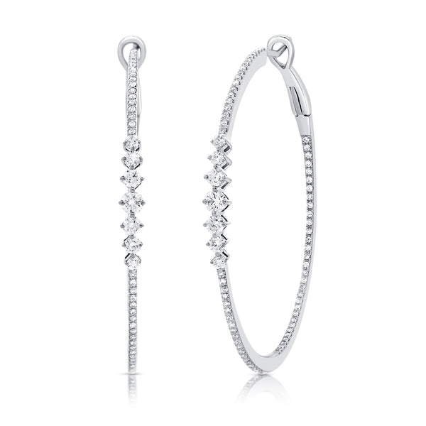 14K White Gold Diamond Graduating Inside Out Hoop Earrings-EARRINGS-Maurice's Jewelers-