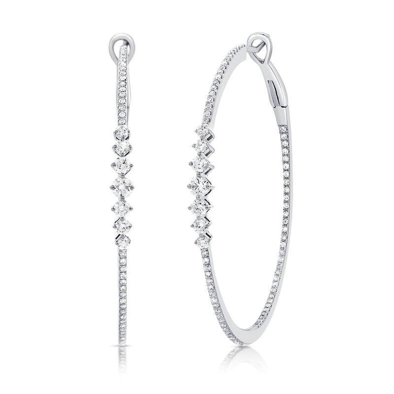 14K White Gold Diamond Graduating Inside Out Hoop Earrings-EARRINGS-Maurice's Jewelers-