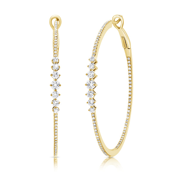 14K Yellow Gold Diamond Graduating Inside Out Hoop Earrings-EARRINGS-aaron jewelry-