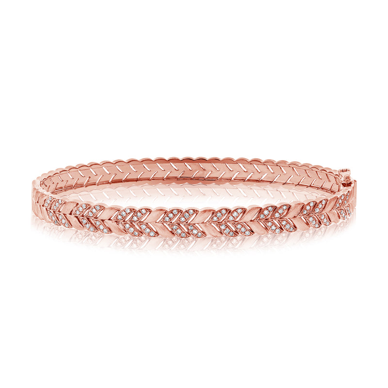 14K White Gold Diamond Herringbone Hinged Bangle-Bangles-Maurice's Jewelers-ROSE GOLD-
