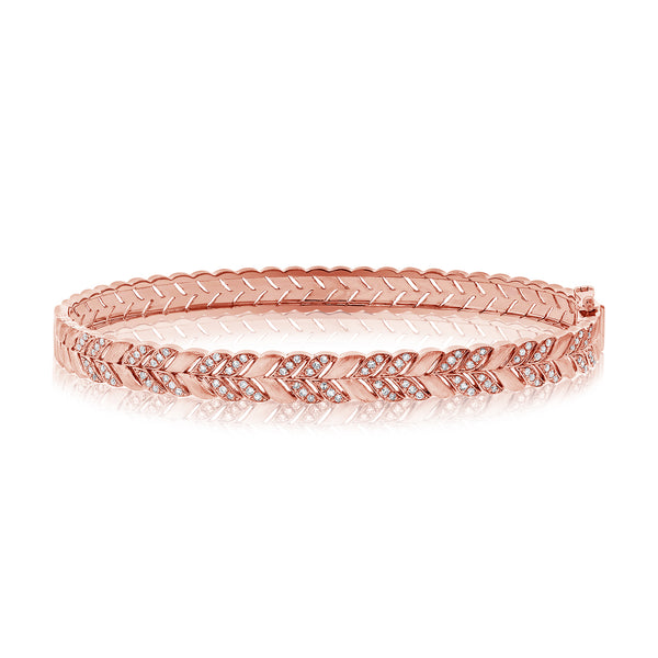 14K Yellow Gold Diamond Herringbone Hinged Bangle-Bangles-Maurice's Jewelers-ROSE GOLD-
