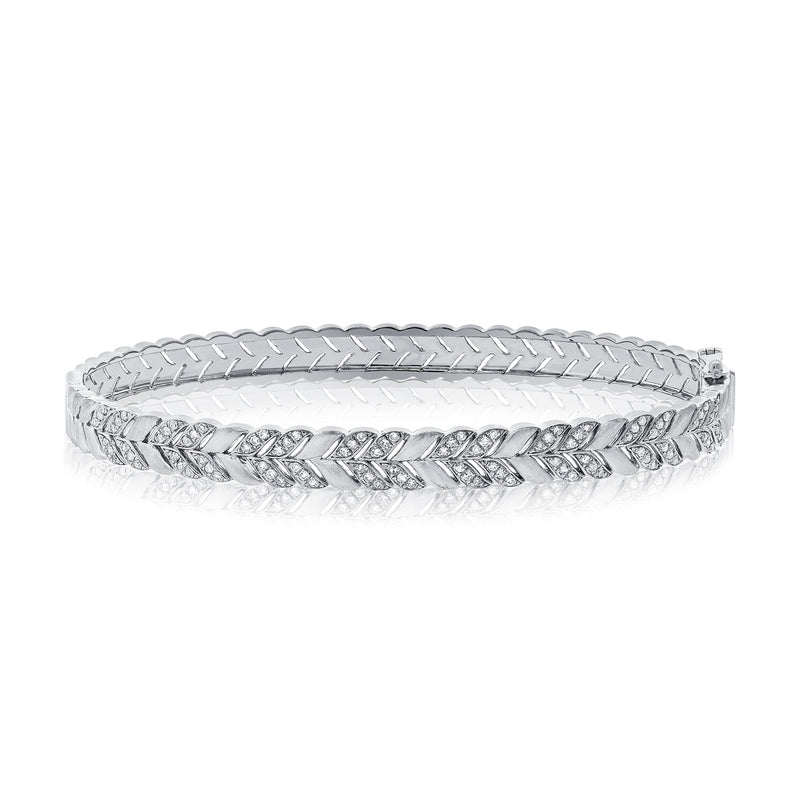 14K White Gold Diamond Herringbone Hinged Bangle-Bangles-Maurice's Jewelers-WHITE GOLD-