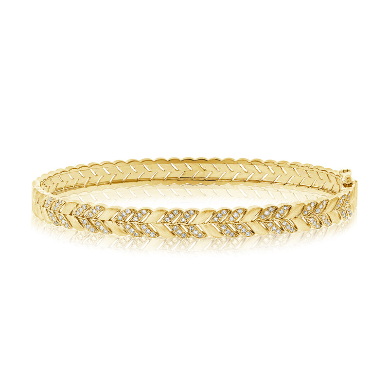 14K White Gold Diamond Herringbone Hinged Bangle-Bangles-Maurice's Jewelers-YELLOW GOLD-