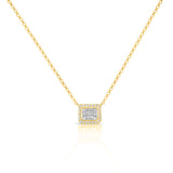 14K Yellow Gold Round+Baguette Cluster Necklace