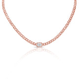 14K Yellow Gold Diamond Center & Curb Link Collar/Choker Necklace-Necklaces-aaron jewelry-Rose Gold-