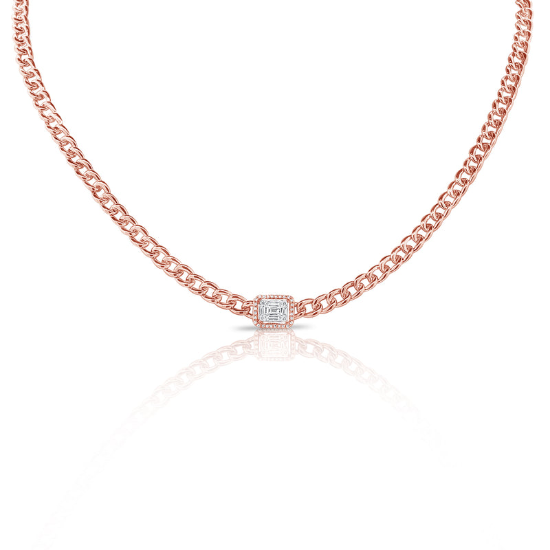 14K Yellow Gold Diamond Center & Curb Link Collar/Choker Necklace-Necklaces-aaron jewelry-Rose Gold-