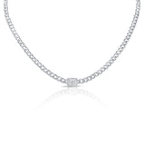 14K Yellow Gold Diamond Center & Curb Link Collar/Choker Necklace-Necklaces-aaron jewelry-White Gold-
