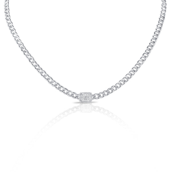14K White Gold Diamond Center & Curb Link Collar/Choker Necklace-Necklaces-Maurice's Jewelers-White Gold-
