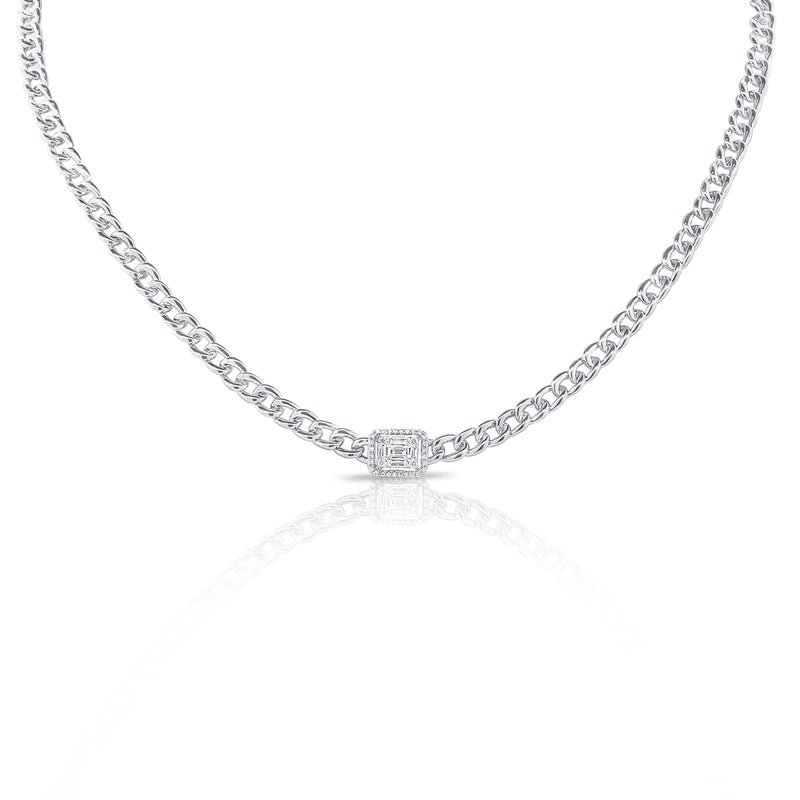 14K Yellow Gold Diamond Center & Curb Link Collar/Choker Necklace-Necklaces-aaron jewelry-White Gold-