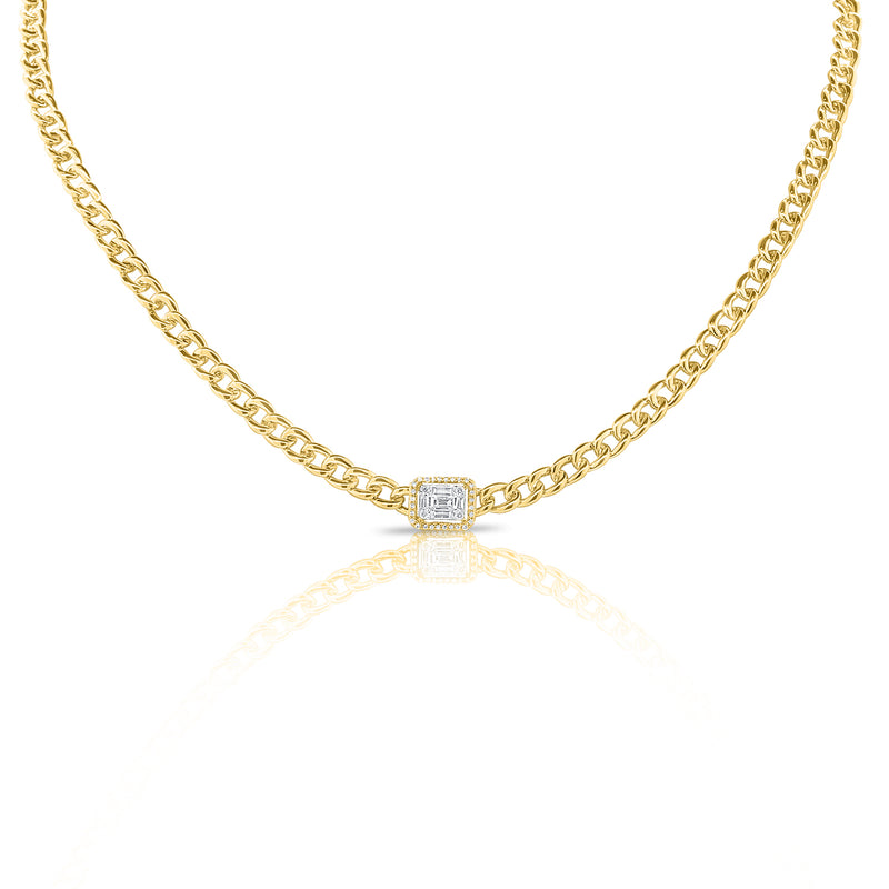 14K White Gold Diamond Center & Curb Link Collar/Choker Necklace-Necklaces-Maurice's Jewelers-Yellow Gold-