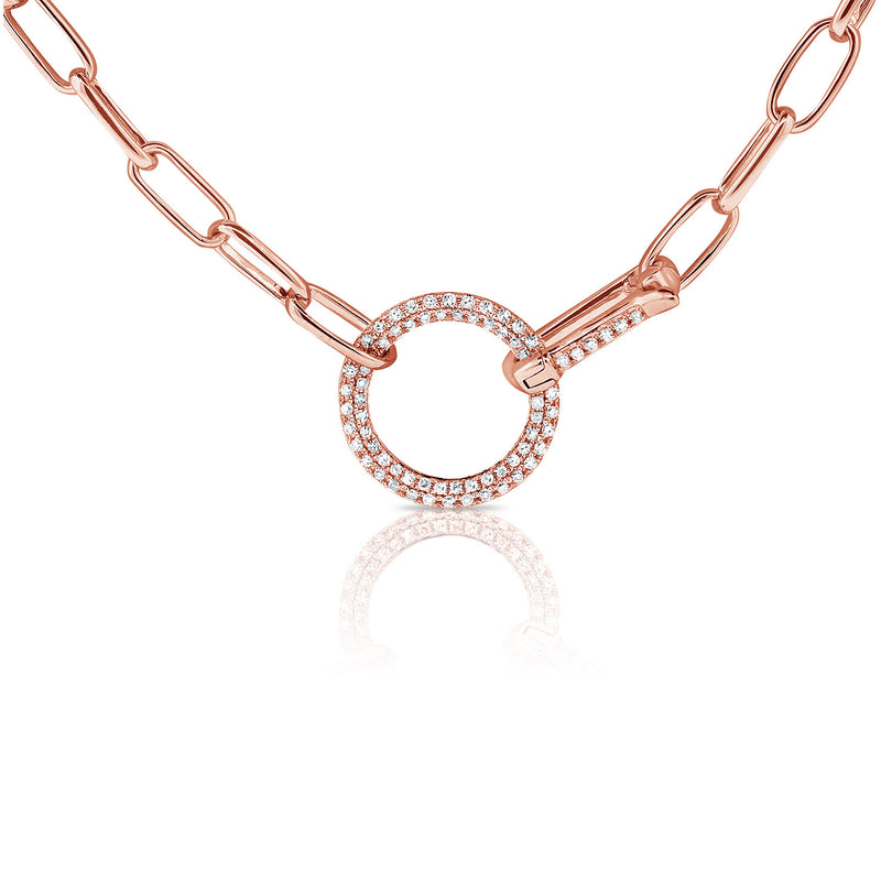 14K Rose Gold Diamond Pave Circle "Y" Necklace