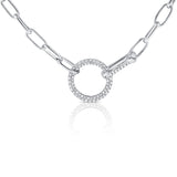 14K White Gold Diamond Pave Circle "Y" Adjustable Necklace