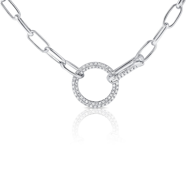 14K White Gold Diamond Pave Circle "Y" Adjustable Necklace-Necklaces-Maurice's Jewelers-