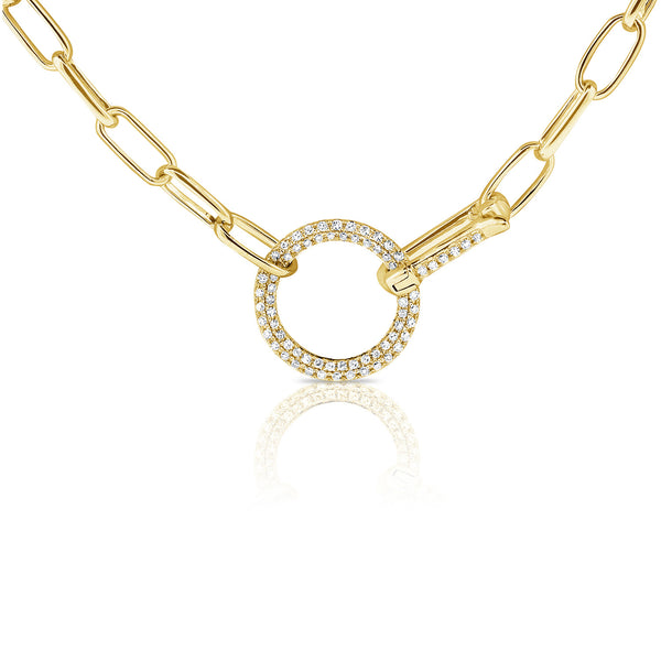 14K Yellow Gold Diamond Pave Circle "Y" Necklace-Necklaces-aaron jewelry-