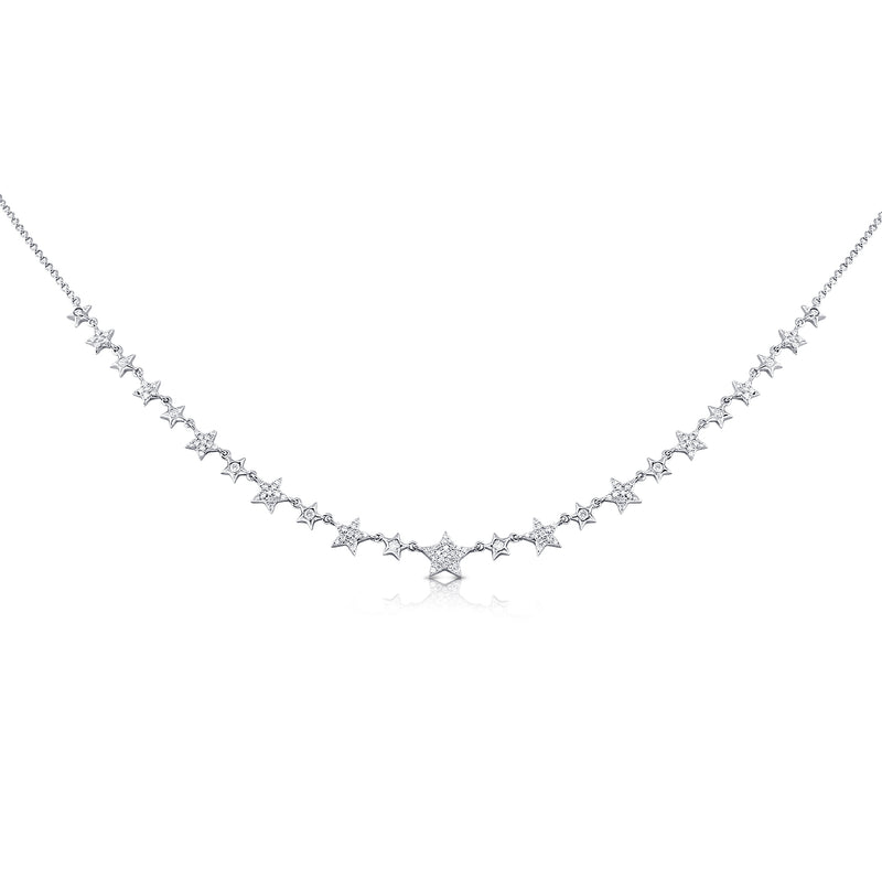 14K White Gold Mini Diamond Star Necklace