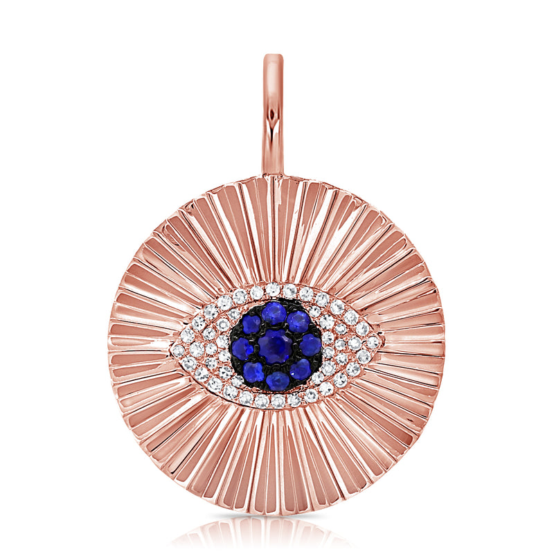 14K White Gold Diamond & Sapphire Evil Eye Fluted Charm Pendant-Charms & Pendants-Maurice's Jewelers-Rose Gold-