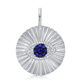 14K White Gold Diamond & Sapphire Evil Eye Fluted Charm Pendant-Charms & Pendants-Maurice's Jewelers-White Gold-