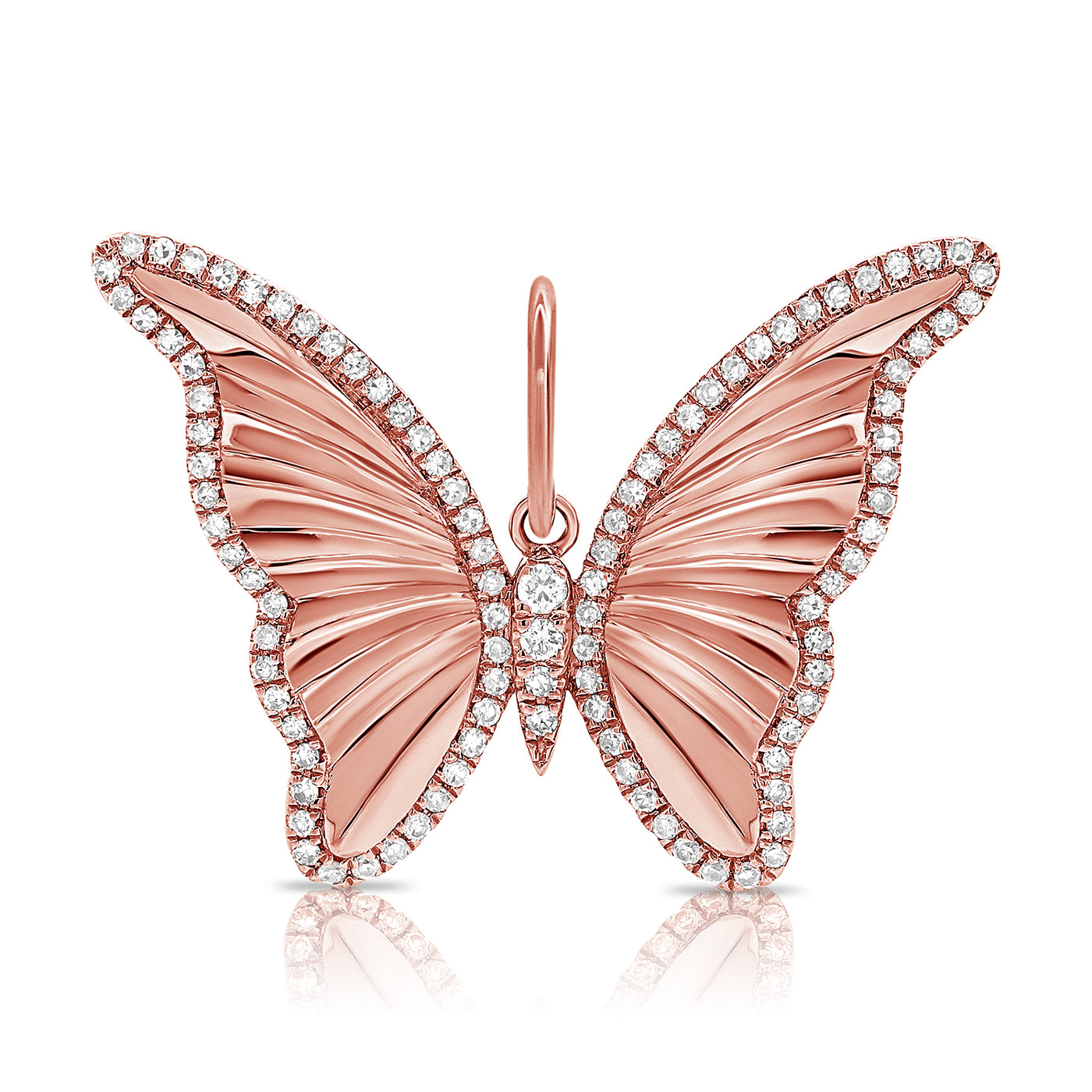 14K Rose Gold Diamond High Polished Butterfly Pendant Rose Gold