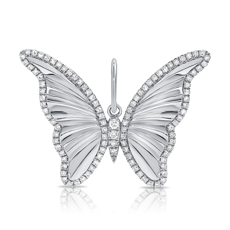 14K White Gold Diamond High Polished Butterfly Pendant-Charms & Pendants-Maurice's Jewelers-WHITE GOLD-