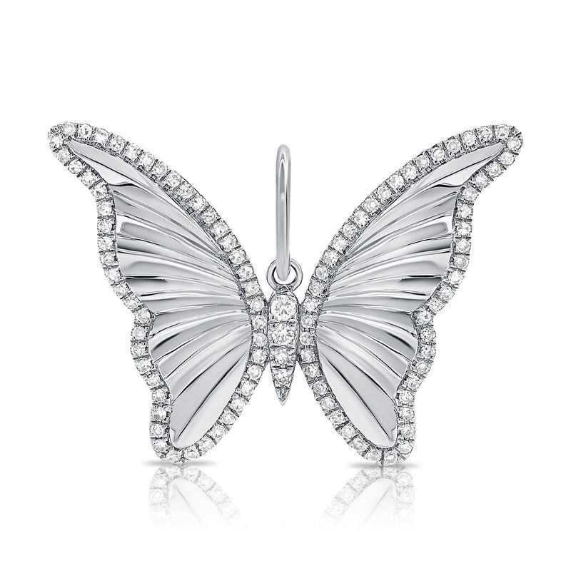 14K White Gold Diamond High Polished Butterfly Pendant