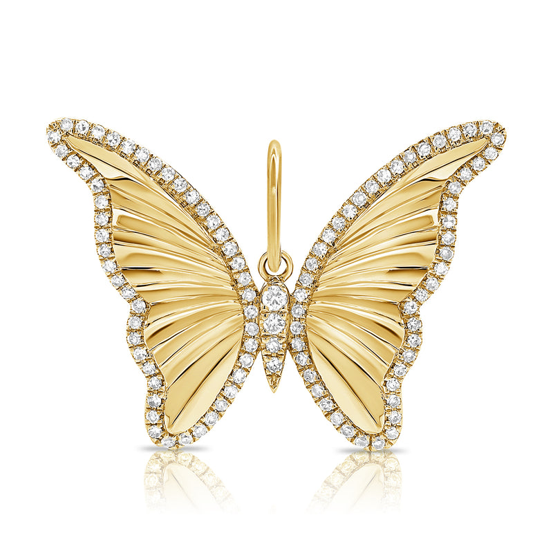 14K Yellow Gold Diamond High Polished Butterfly Pendant