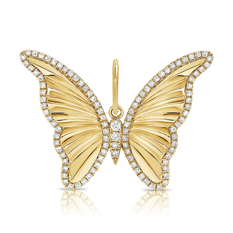 14K White Gold Diamond High Polished Butterfly Pendant-Charms & Pendants-Maurice's Jewelers-YELLOW GOLD-