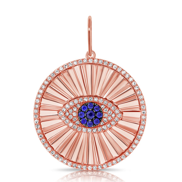 14K White Gold Diamond+Sapphire Evil Eye Halo Pendant-Charms & Pendants-aaron jewelry-ROSE GOLD-