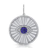 14K White Gold Diamond+Sapphire Evil Eye Halo Pendant-Charms & Pendants-aaron jewelry-WHITE GOLD-