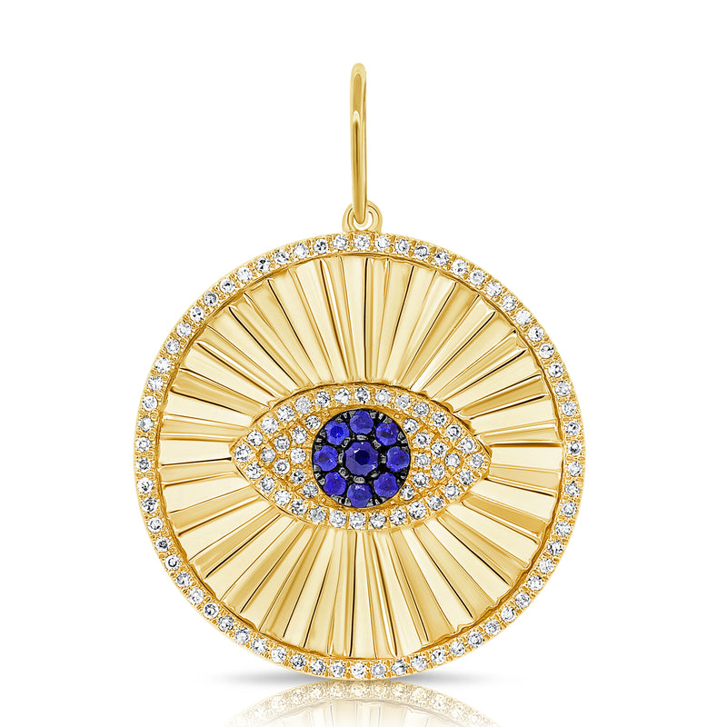 14K White Gold Diamond+Sapphire Evil Eye Halo Pendant-Charms & Pendants-aaron jewelry-YELLOW GOLD-