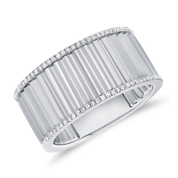 14K White Gold Diamond Fluted Ring