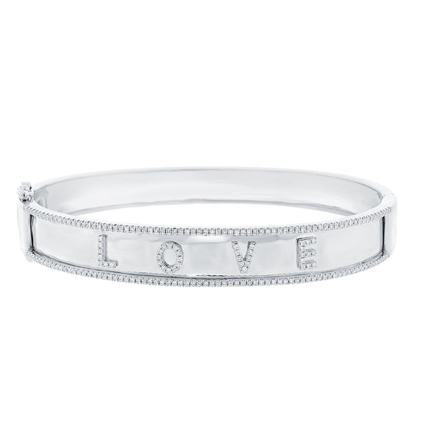 14K White Gold Diamond "Love" Hinged