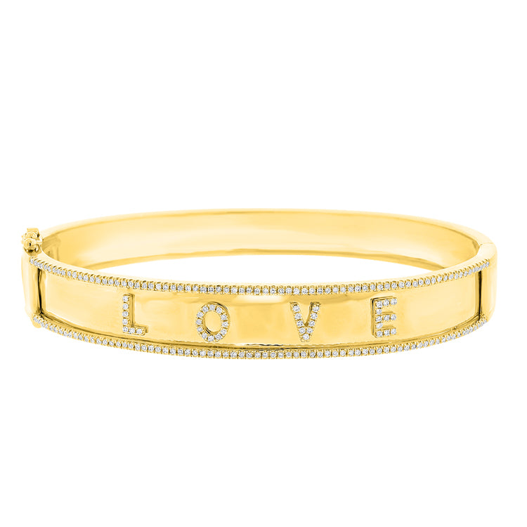 14K Yellow Gold Diamond "Love" Hinged-Bracelets-aaron jewelry-