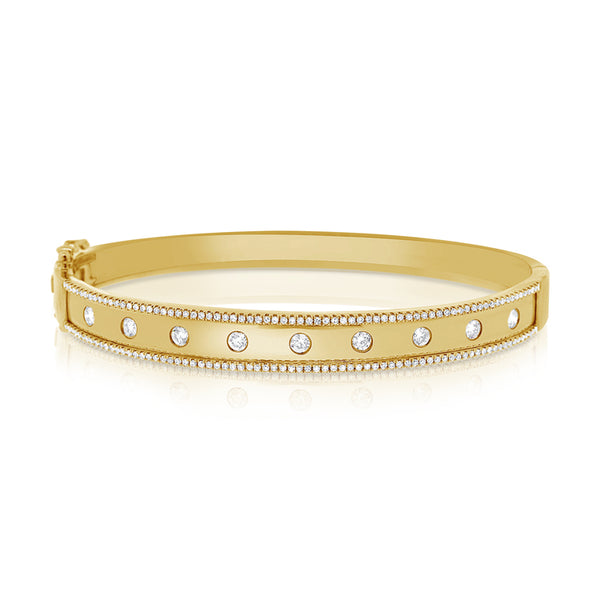 14K Yellow Gold Diamond Wide Border Bangle-Bangles-aaron jewelry-YELLOW GOLD-