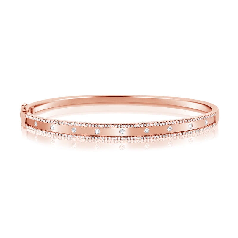 14K Rose Gold Diamond Border Bangle