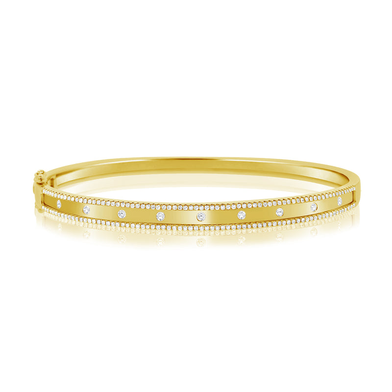 14K Rose Gold Diamond Border Bangle