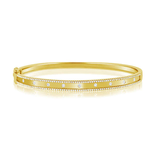 14K Yellow Gold Diamond Border Bangle