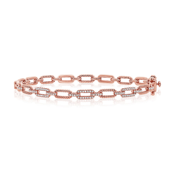 14K Yellow Gold Diamond Link Hinged Bracelet-Bangles-aaron jewelry-ROSE GOLD-