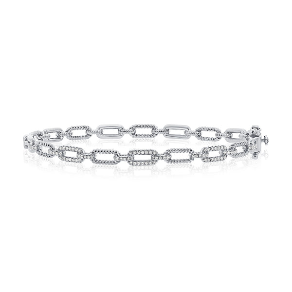 14K White Gold Diamond Link Hinged Bracelet-Bangles-Maurice's Jewelers-WHITE GOLD-