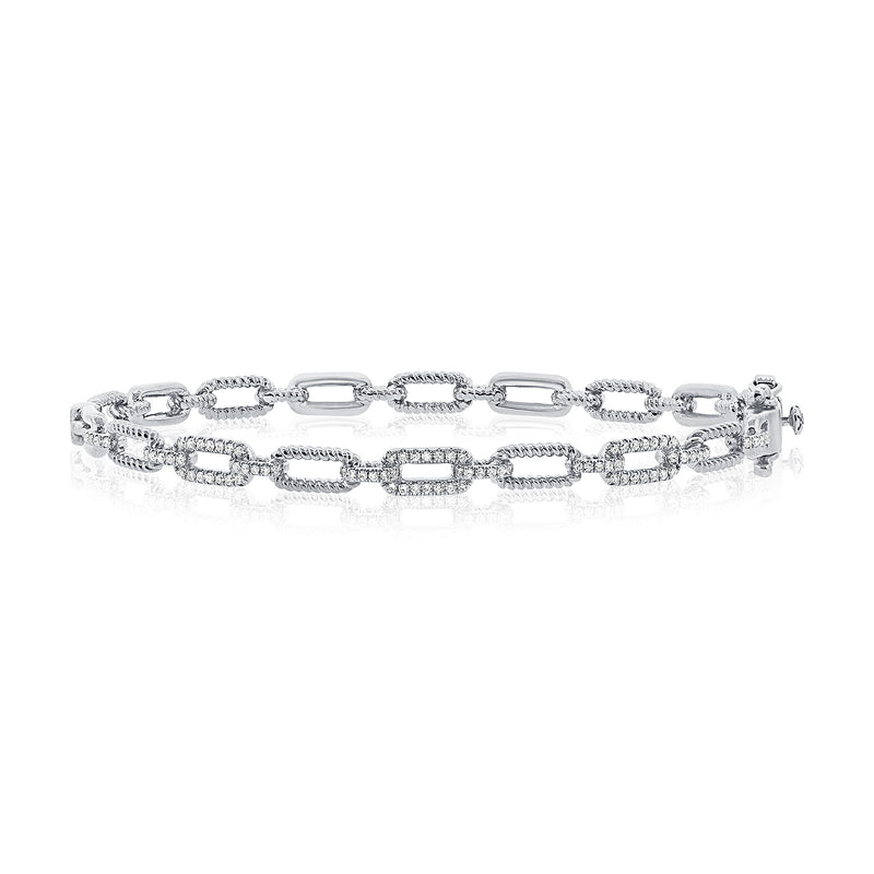 14K White Gold Diamond Link Hinged Bracelet-Bangles-Maurice's Jewelers-WHITE GOLD-